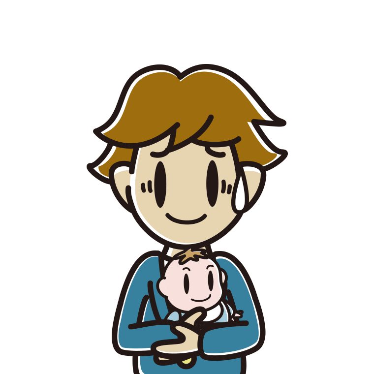 赤ちゃんを抱いて苦笑いする男子高校生のイラスト【色あり、背景なし】透過PNG