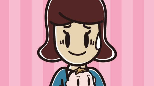 赤ちゃんを抱いて苦笑いする女子高校生のイラスト【色、背景あり】PNG