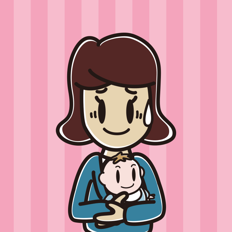 赤ちゃんを抱いて苦笑いする女子高校生のイラスト【色、背景あり】PNG