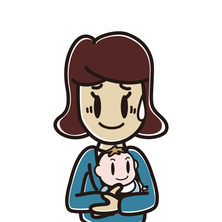 赤ちゃんを抱いて苦笑いする女子高校生のイラスト【色あり、背景なし】透過PNG