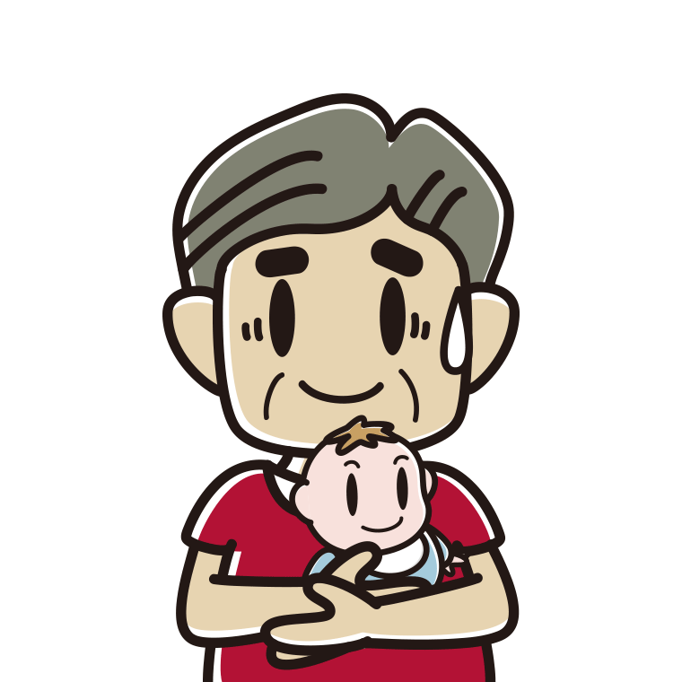 赤ちゃんを抱いて苦笑いするおじさんのイラスト【色あり、背景なし】透過PNG