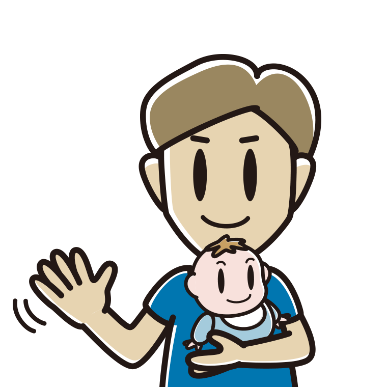 赤ちゃんを抱いて手を振る男性のイラスト【色あり、背景なし】透過PNG