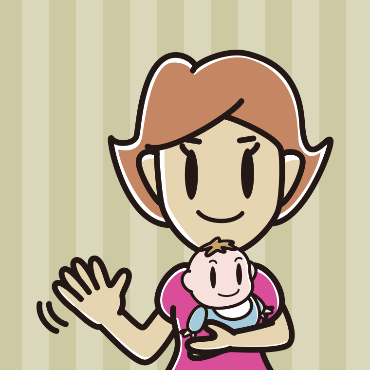 赤ちゃんを抱いて手を振る女性のイラスト【色、背景あり】PNG