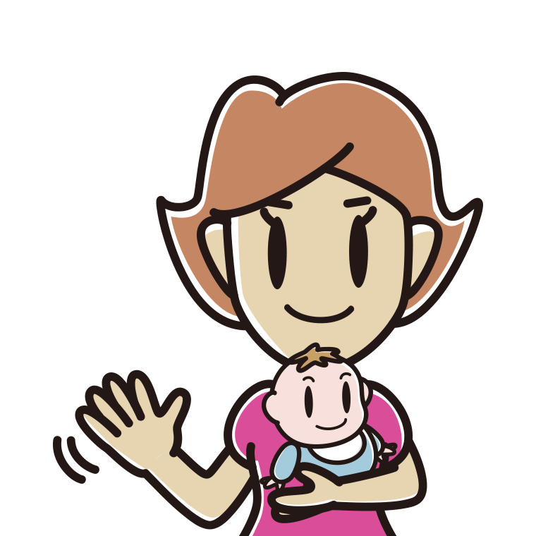 赤ちゃんを抱いて手を振る女性のイラスト【色あり、背景なし】透過PNG