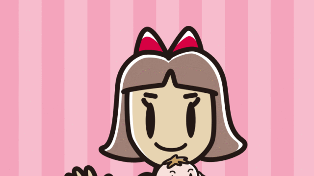 赤ちゃんを抱いて手を振る小学生女子のイラスト【色、背景あり】PNG