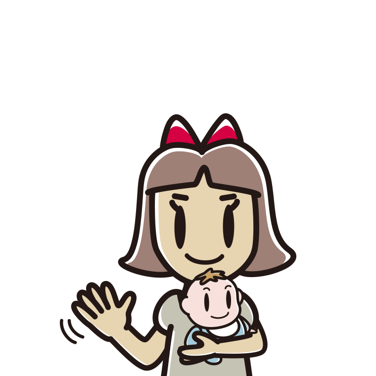 赤ちゃんを抱いて手を振る小学生女子のイラスト【色あり、背景なし】透過PNG
