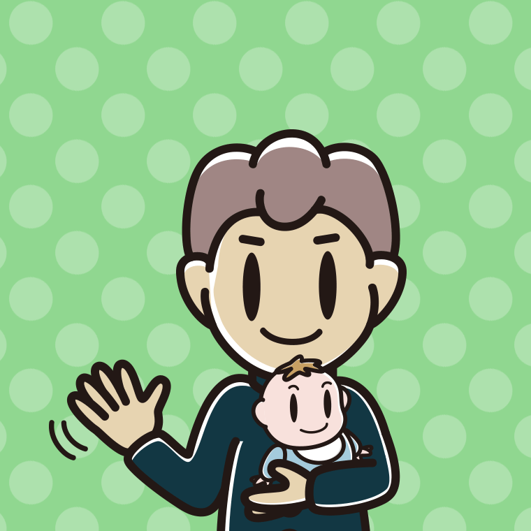 赤ちゃんを抱いて手を振る男子中学生のイラスト【色、背景あり】PNG