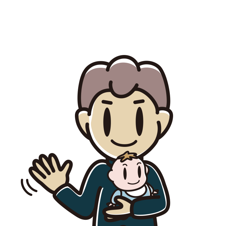 赤ちゃんを抱いて手を振る男子中学生のイラスト【色あり、背景なし】透過PNG