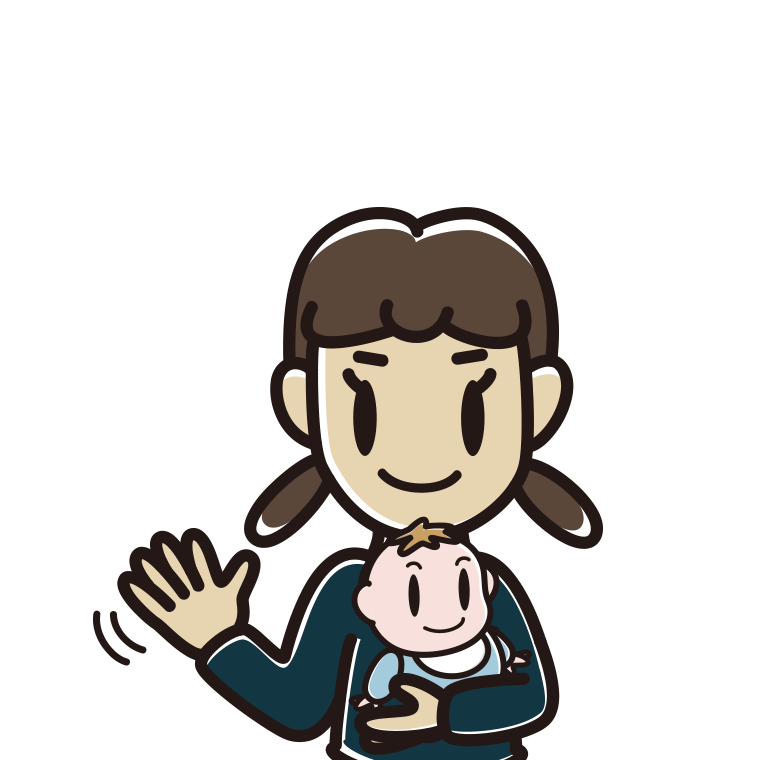 赤ちゃんを抱いて手を振る女子中学生のイラスト【色あり、背景なし】透過PNG