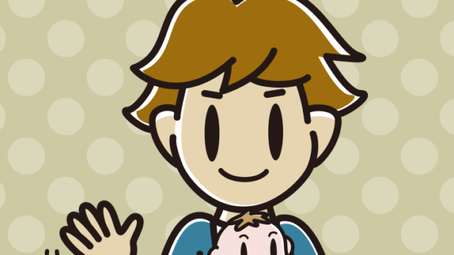 赤ちゃんを抱いて手を振る男子高校生のイラスト【色、背景あり】PNG