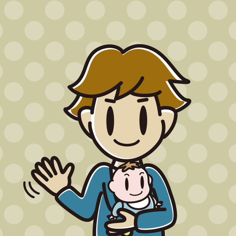赤ちゃんを抱いて手を振る男子高校生のイラスト【色、背景あり】PNG