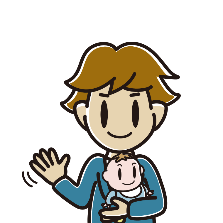 赤ちゃんを抱いて手を振る男子高校生のイラスト【色あり、背景なし】透過PNG