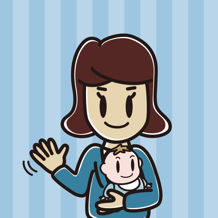 赤ちゃんを抱いて手を振る女子高校生のイラスト【色、背景あり】PNG