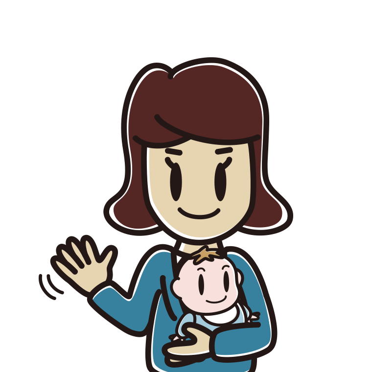 赤ちゃんを抱いて手を振る女子高校生のイラスト【色あり、背景なし】透過PNG