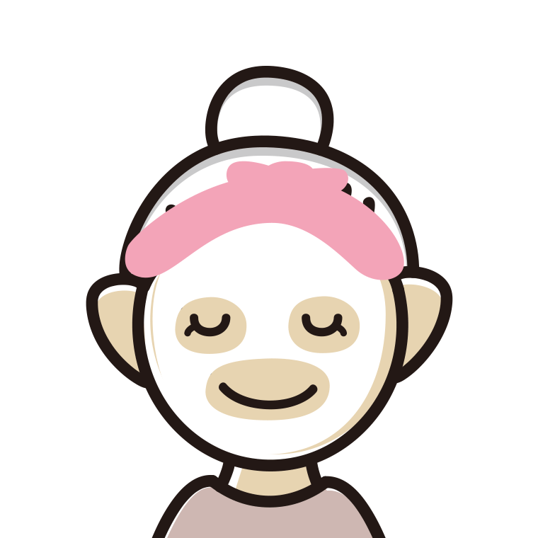 フェイスパックするおばあさんのイラスト【色あり、背景なし】透過PNG