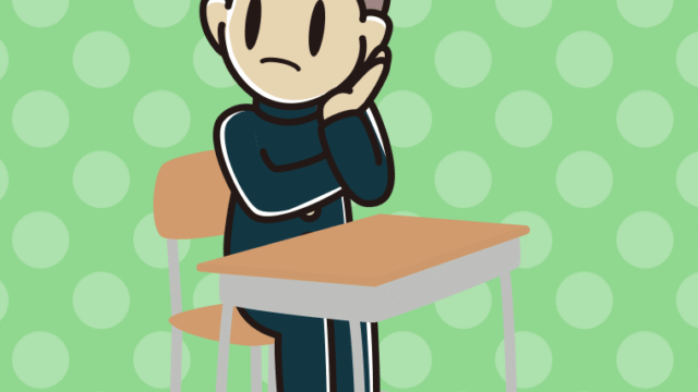 教室の席で考える男子中学生のイラスト【色、背景あり】PNG