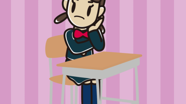 教室の席で考える女子中学生のイラスト【色、背景あり】PNG