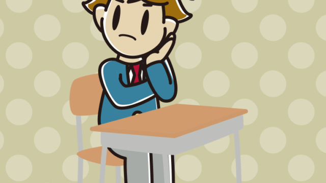 教室の席で考える男子高校生のイラスト【色、背景あり】PNG