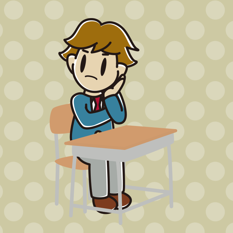 教室の席で考える男子高校生のイラスト【色、背景あり】PNG