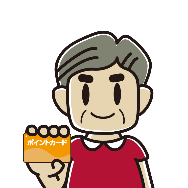ポイントカードを持つおじさんのイラスト【色あり、背景なし】透過PNG