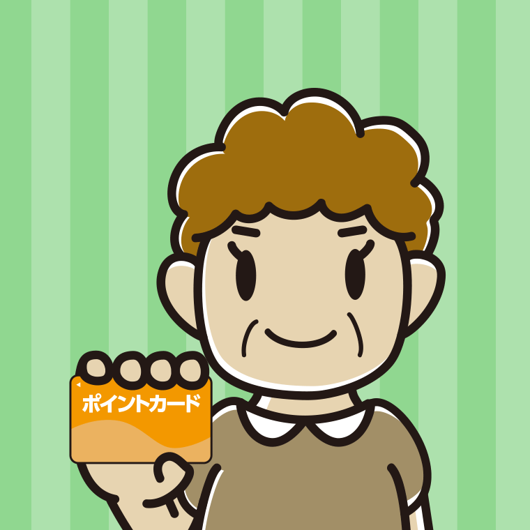 ポイントカードを持つおばさんのイラスト【色、背景あり】PNG