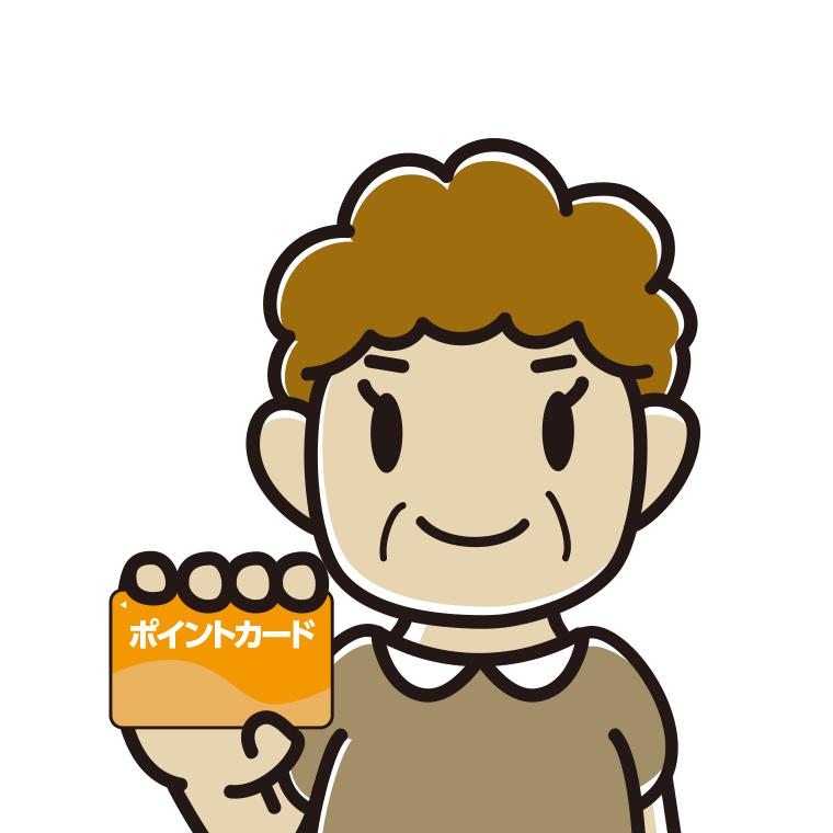 ポイントカードを持つおばさんのイラスト【色あり、背景なし】透過PNG