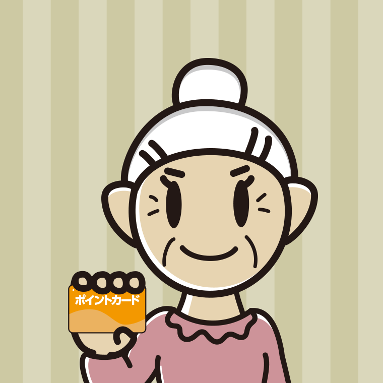 ポイントカードを持つおばあさんのイラスト【色、背景あり】PNG