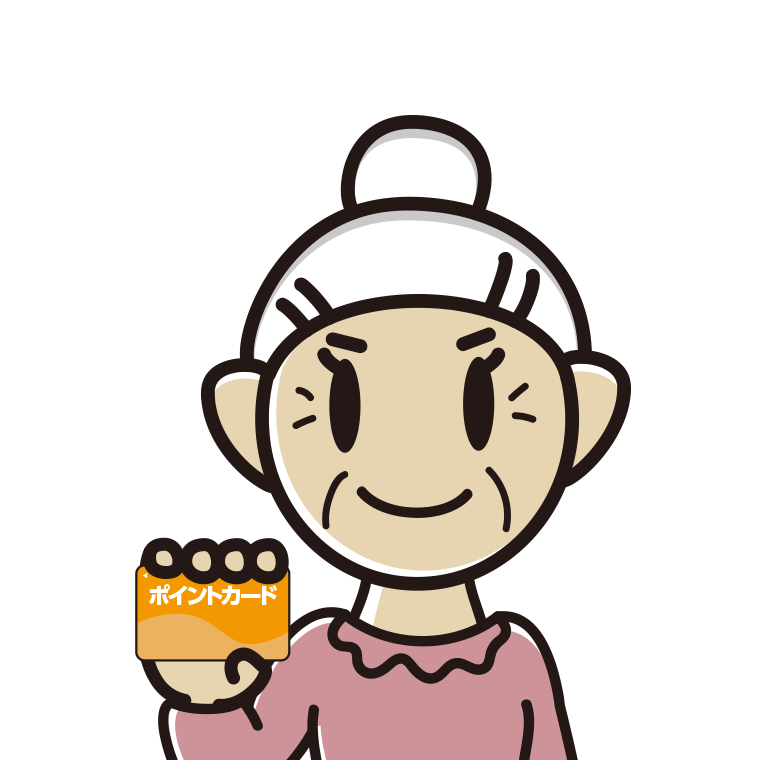 ポイントカードを持つおばあさんのイラスト【色あり、背景なし】透過PNG