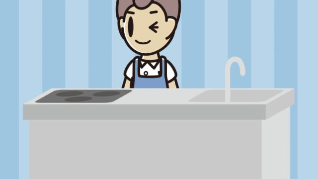 キッチンでウインクする男子中学生のイラスト【色、背景あり】PNG