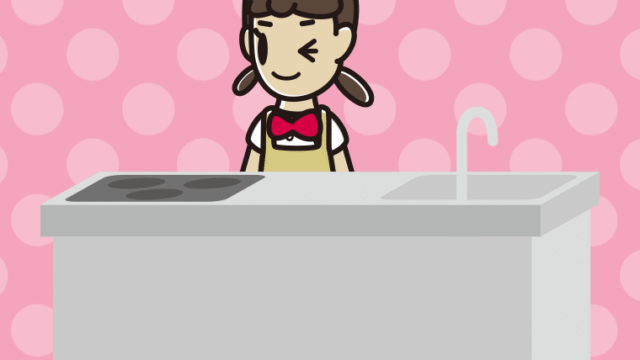 キッチンでウインクする女子中学生のイラスト【色、背景あり】PNG