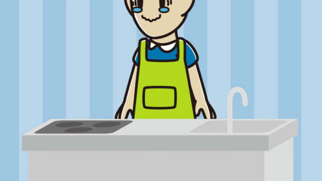 キッチンでジーンとする男性のイラスト【色、背景あり】PNG