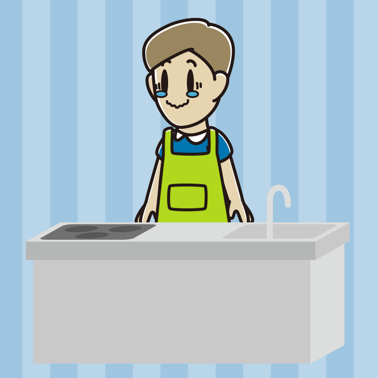 キッチンでジーンとする男性のイラスト【色、背景あり】PNG