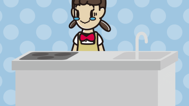 キッチンでジーンとする女子中学生のイラスト【色、背景あり】PNG