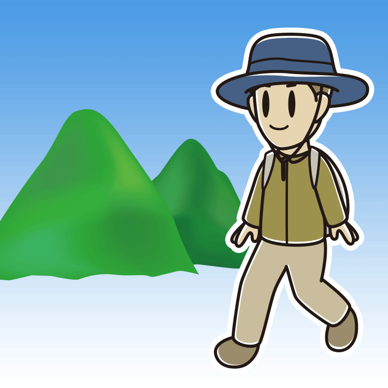 登山する男性のイラスト【色、背景あり】PNG