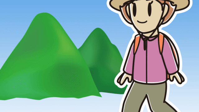 登山する女性のイラスト【色、背景あり】PNG