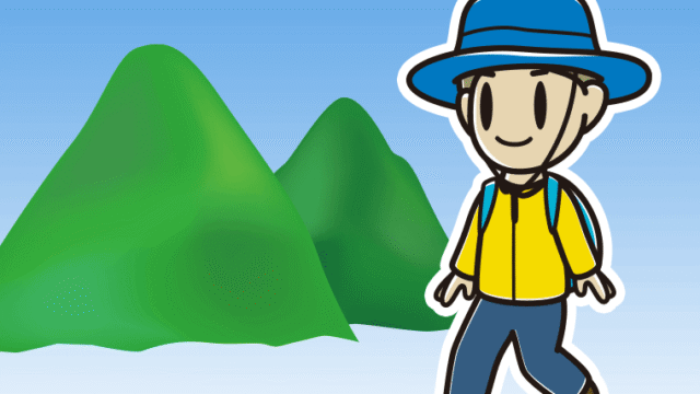 登山する小学生男子のイラスト【色、背景あり】PNG