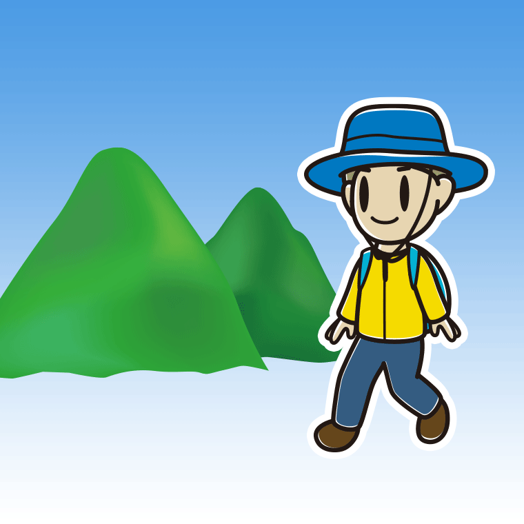 登山する小学生男子のイラスト【色、背景あり】PNG
