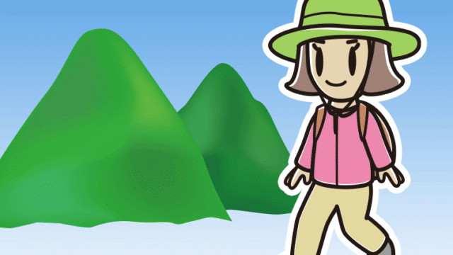 登山する小学生女子のイラスト【色、背景あり】PNG