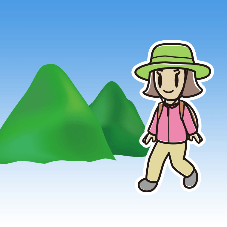登山する小学生女子のイラスト【色、背景あり】PNG