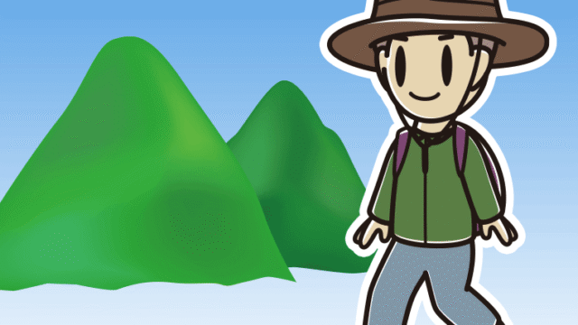 登山する男子中学生のイラスト【色、背景あり】PNG