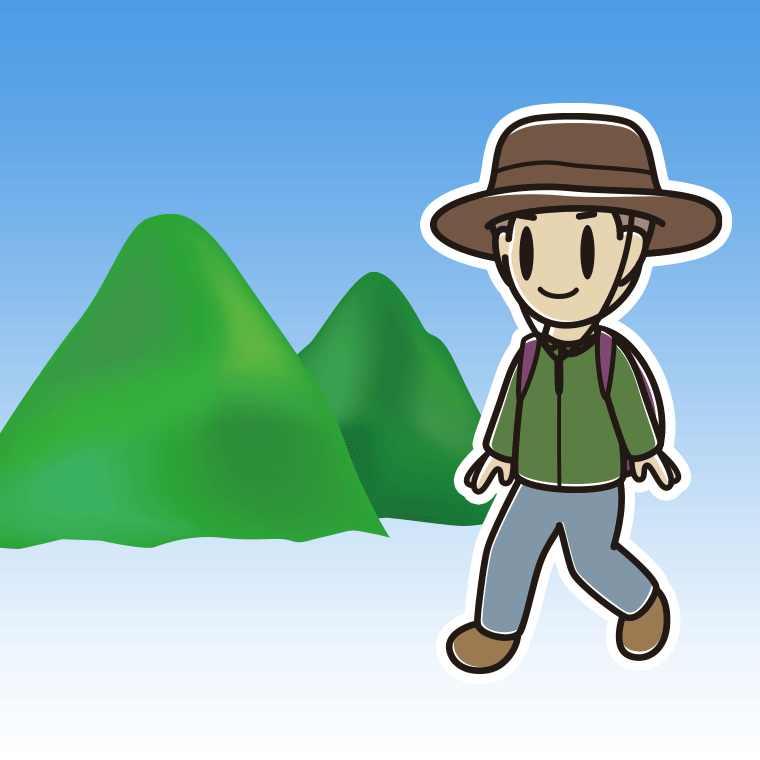 登山する男子中学生のイラスト【色、背景あり】PNG