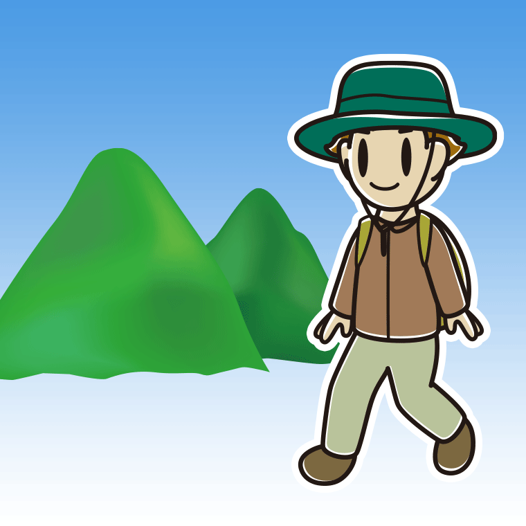 登山する男子高校生のイラスト【色、背景あり】PNG