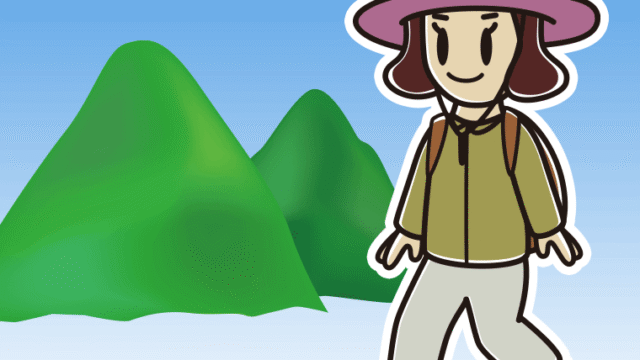 登山する女子高校生のイラスト【色、背景あり】PNG