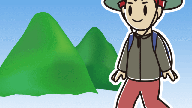 登山する男子大学生のイラスト【色、背景あり】PNG