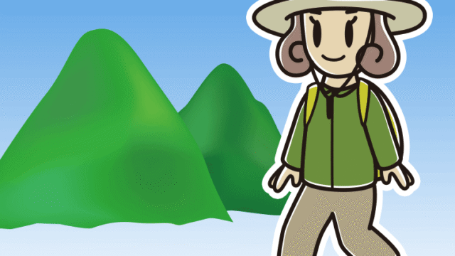 登山する女子大学生のイラスト【色、背景あり】PNG