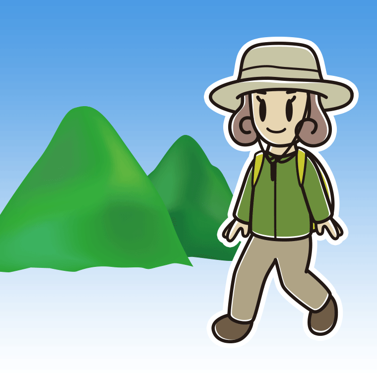 登山する女子大学生のイラスト【色、背景あり】PNG