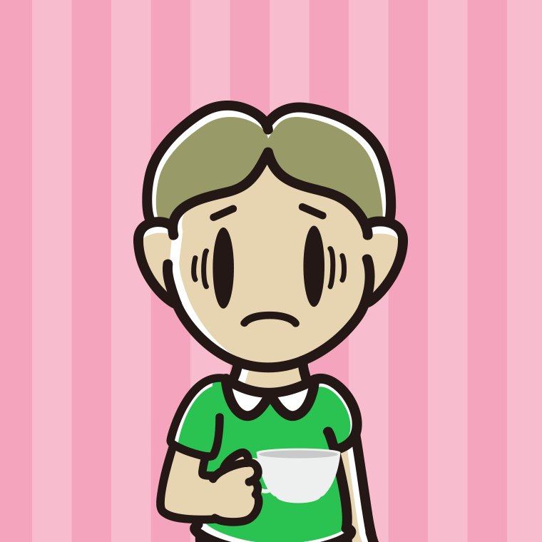 紅茶（ティーカップ）で困る小学生男子のイラスト【色、背景あり】PNG