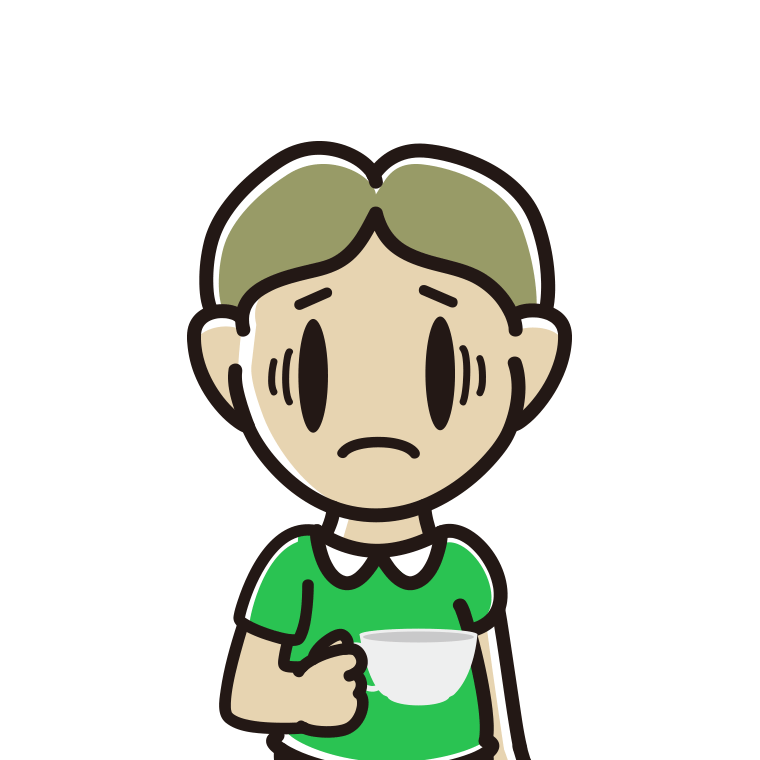 紅茶（ティーカップ）で困る小学生男子のイラスト【色あり、背景なし】透過PNG