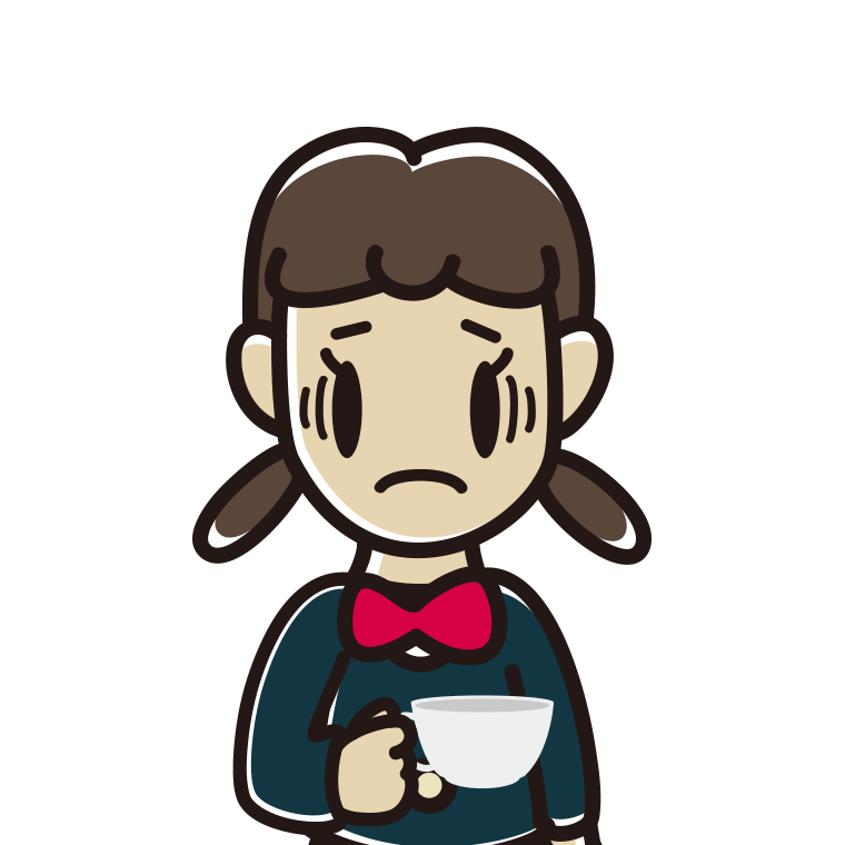 紅茶（ティーカップ）で困る女子中学生のイラスト【色あり、背景なし】透過PNG
