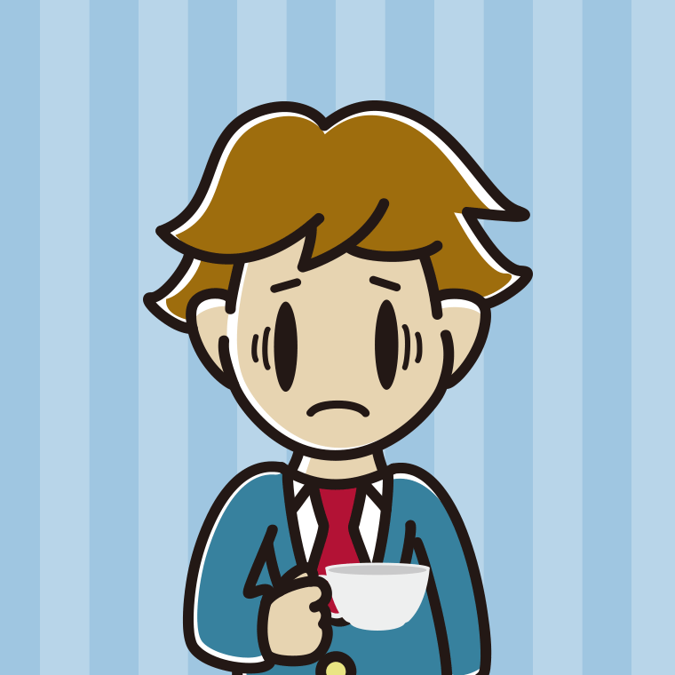 紅茶（ティーカップ）で困る男子高校生のイラスト【色、背景あり】PNG